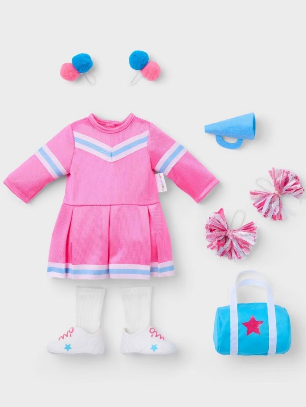 Gigglescape Cheerleader Outfit Costume with Cheer Pom Poms for 14" Baby Doll NEW